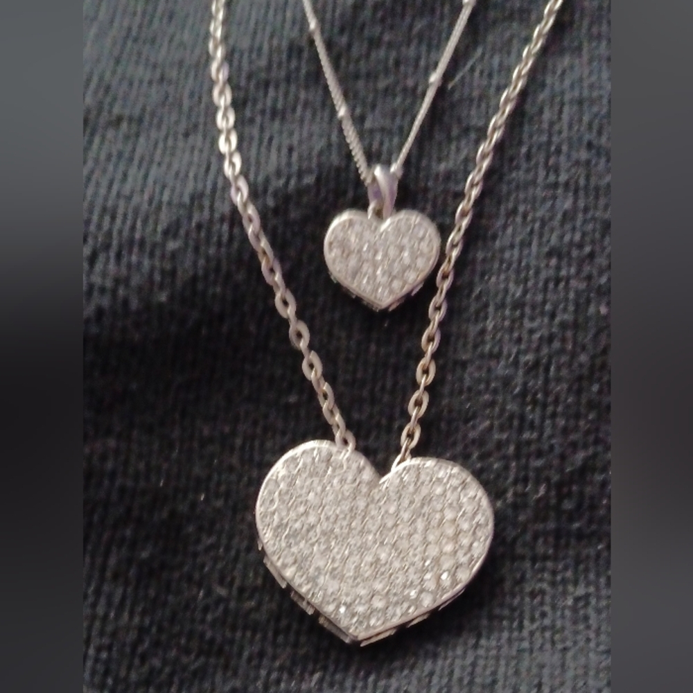 Dazzling Double Silver Heart W Stones